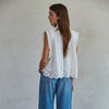 Woven Cotton Eyelet Buttondown Sleeveless Top