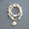 Coastal Shell Charm Necklace – White Coral Chips & Gold Accents - 16 inch