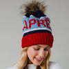 Red, Lt. Blue & Navy Apres Pom Hat