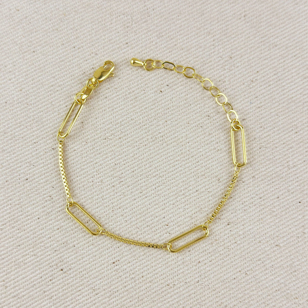 18K Gold Filled Paperclip & Box Chain Bracelet - 6 inches