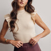 Ruffle Sleeve Rib Knit Top - Cream