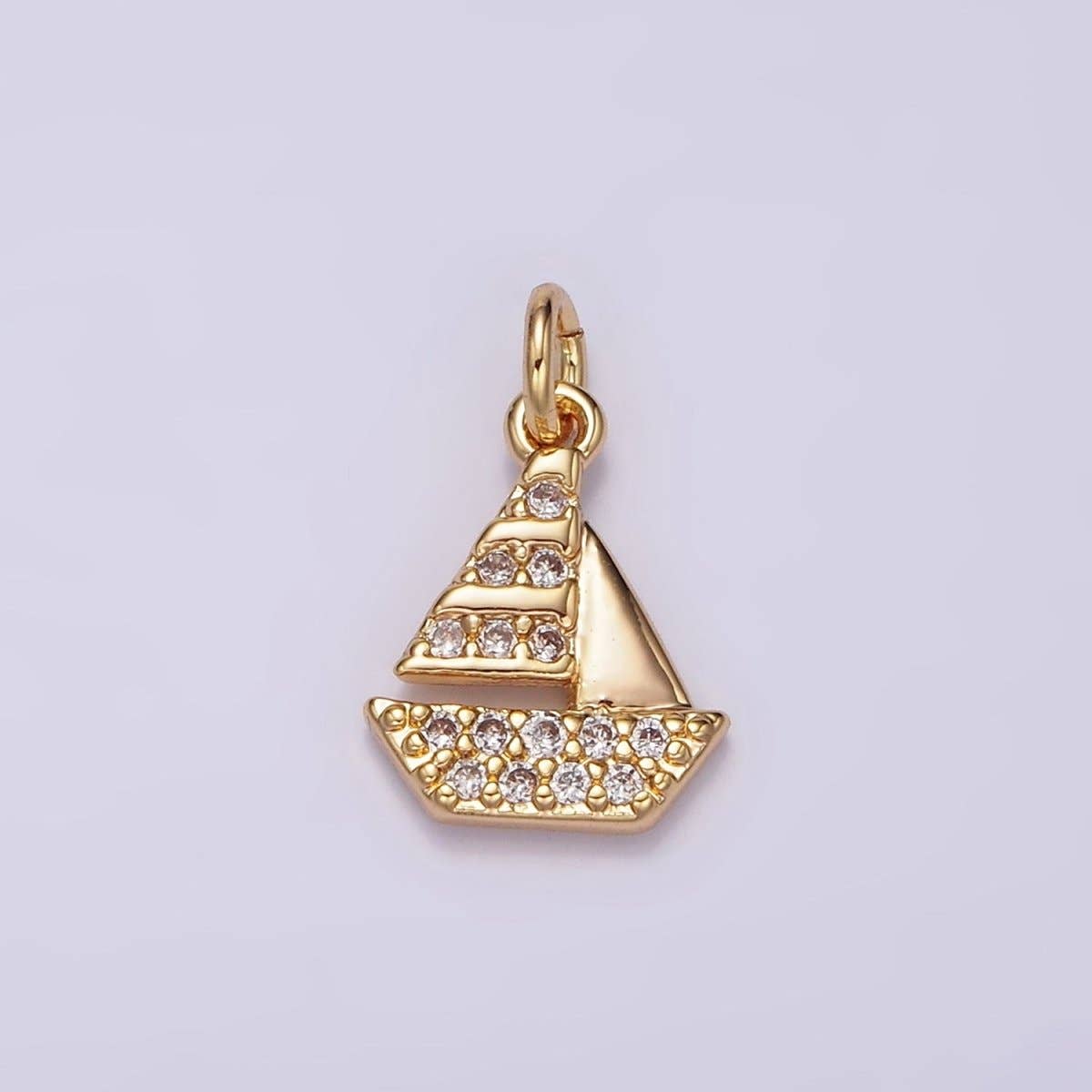14K Gold Filled Mini Micro Paved CZ Sail Boat Add-On Charm | AG420