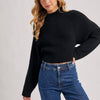 Mock Neck Open Ribbled Knit Tie Sweater