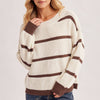 Slouchy One Shoulder Off Stripe Oversized Knit Sweater - Camel
