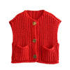 Sleeveless Chunky Knitted Vest with Pockets - Redg