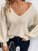 V-neck Knit Sweater with Back Tie - Beige