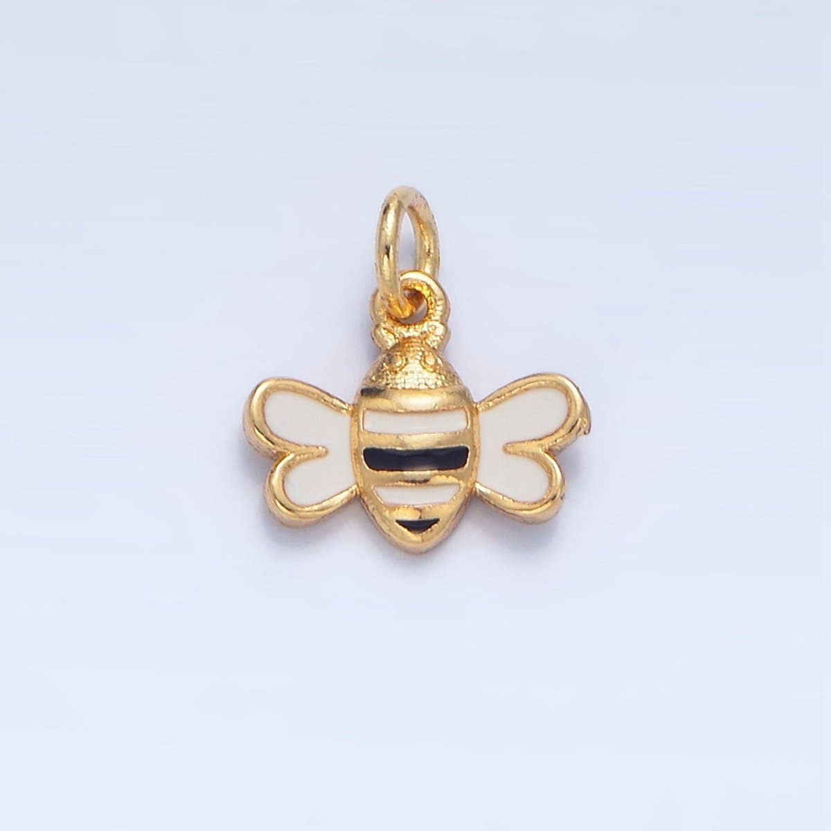 24K Gold Filled Mini Bumble Bee Insect Black White Enamel Charm | X826