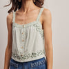 Embroidered Lace Trim Button-Front Tank Top - Size Small