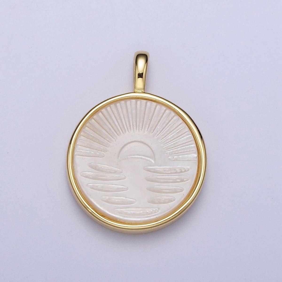 24K Gold Filled Celestial Sunset Sunrise Ray Pearl Round Charm H-321