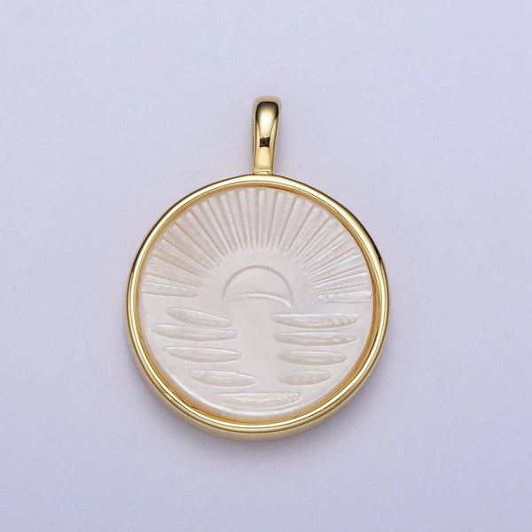 24K Gold Filled Celestial Sunset Sunrise Ray Pearl Round Charm H-321