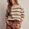 Striped Mock Neck Knit Sweater - Ecru