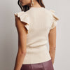 Ruffle Sleeve Rib Knit Top - Cream