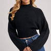 Mock Neck Open Ribbled Knit Tie Sweater