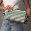 Lt. Green & Orange Velvet Ribbed Travel Pouch