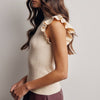 Ruffle Sleeve Rib Knit Top - Cream