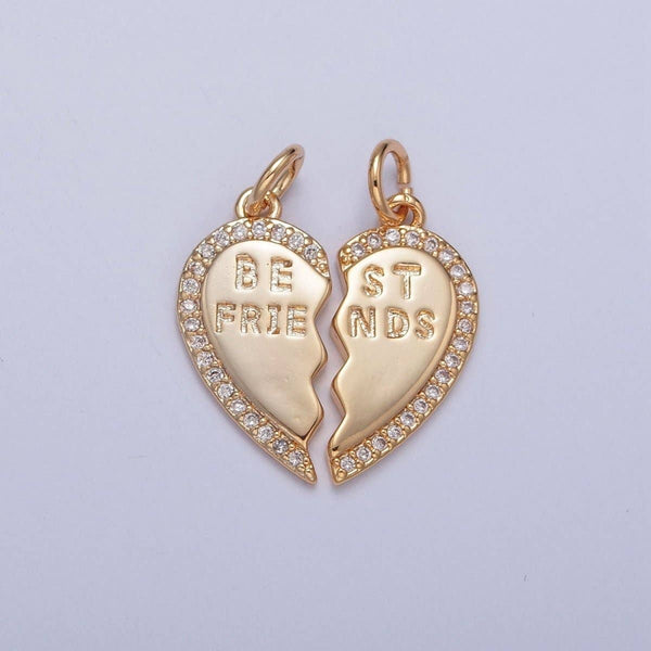 Best Friends Micro Pave Cubic Zirconia Breakable Heart Charm
