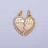 16K Gold Filled Best Friends Micro Paved Cubic Zirconia Breakable Heart Charm Set For Jewelry Making | X-228