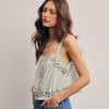 Embroidered Lace Trim Button-Front Tank Top - Size Small