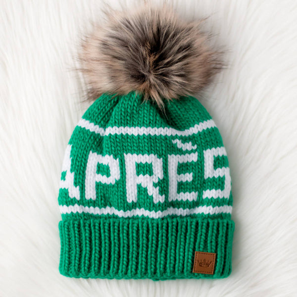 Green & White Apres Pom Hat