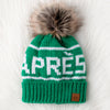 Green & White Apres Pom Hat
