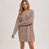 Mock Neck Knit Sweater Mini Dress - Latte