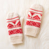 Cream & Red Patterned Mittens