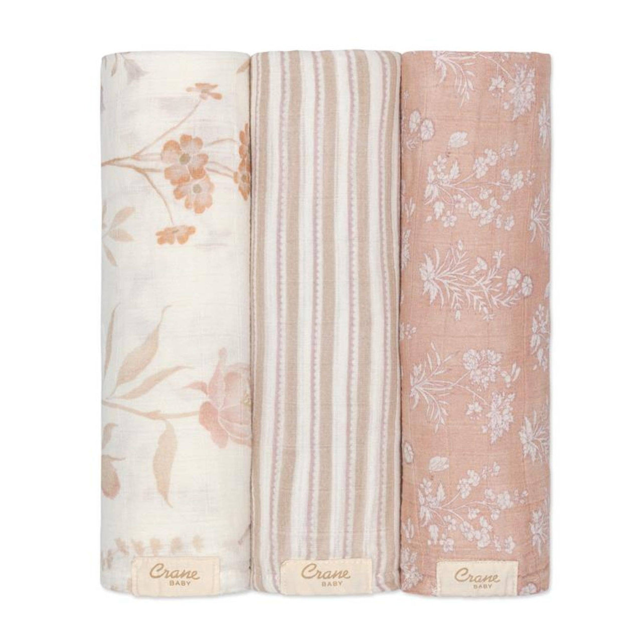 Violet Floral 100% Cotton Muslin Swaddle Blankets - Set of 3