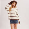 Slouchy One Shoulder Off Stripe Oversized Knit Sweater - Camel