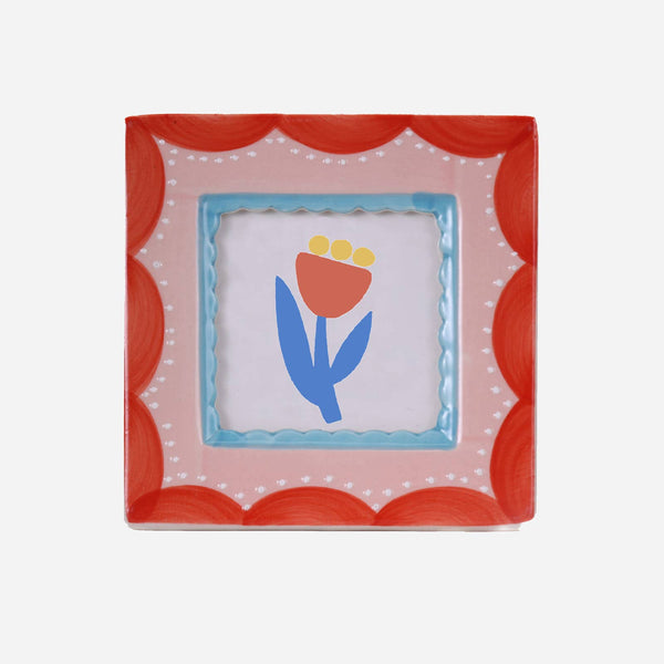 Hand-painted Ceramic Photo Frame - Red Scallop