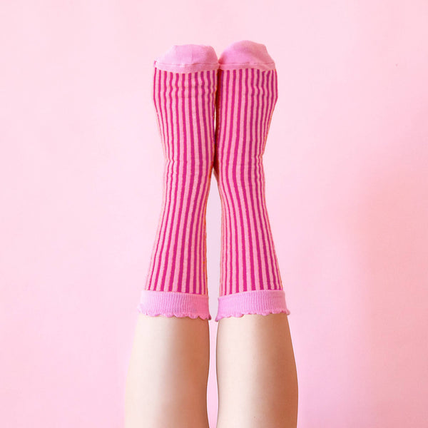 Stripe Crew Socks - Pink