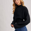 Mock Neck Open Ribbled Knit Tie Sweater