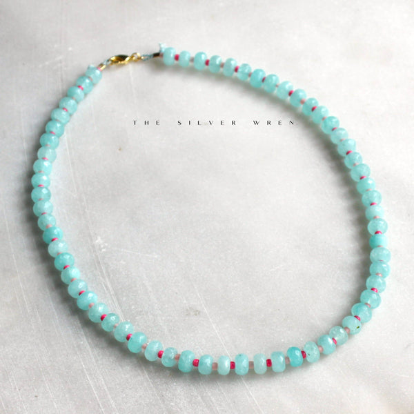 Islands Stone Candy Beaded Necklace - Aqua