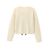 Cozy Slim Crewneck Bow Tie Knit Cardigan - Off/White