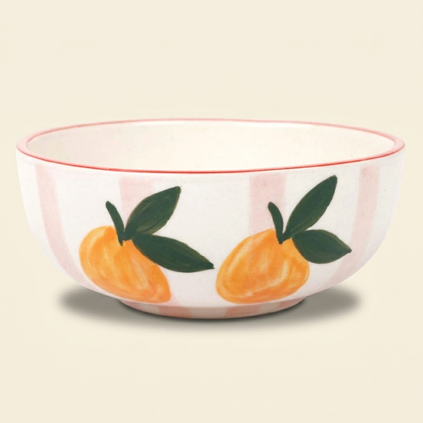 Ceramic Striped Orange Bowl - Pink