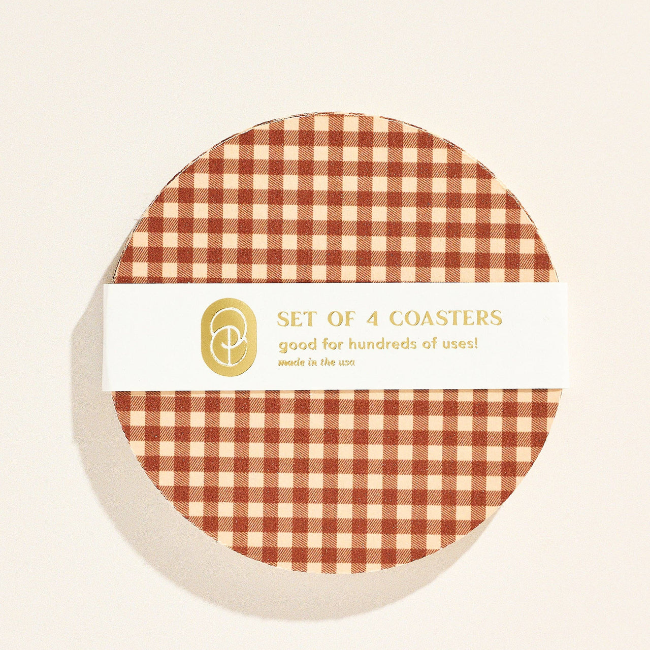 Tan Gingham Coasters - Set of 4