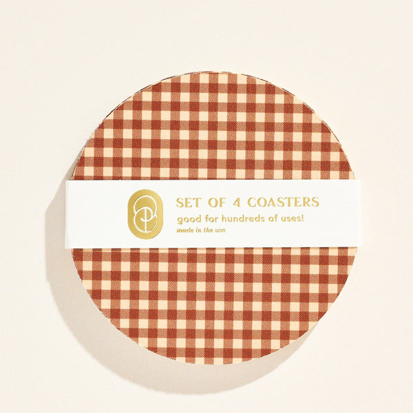 Tan Gingham Coasters - Set of 4