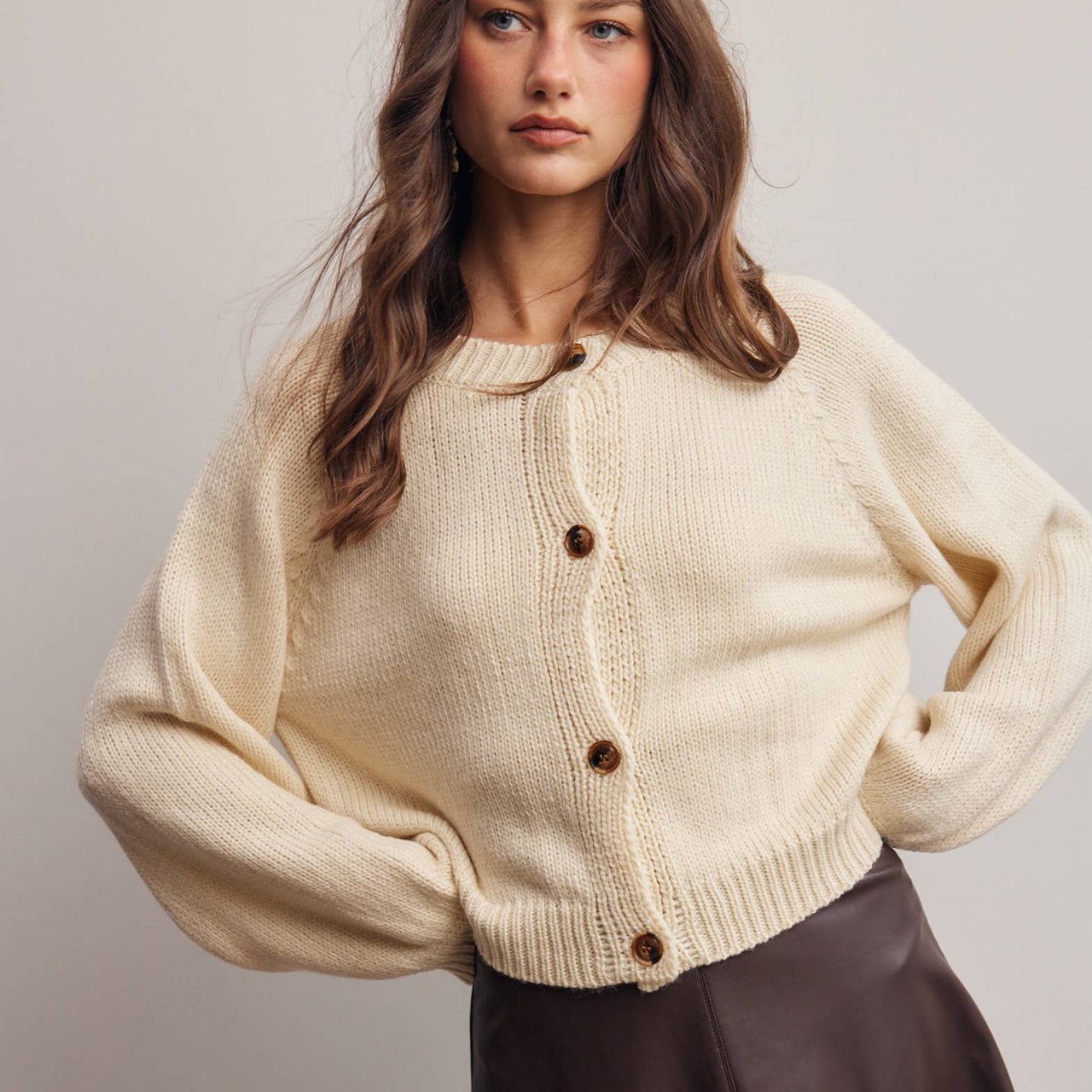 Classic Knit Button Front Cardigan - Ivory