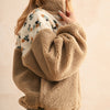 Half Zip Floral Print Contrast Sherpa Pullover -  Tan/Green