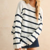 Striped Brushed Sweater - White/Navy