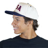 USA Patriotic Snapback Hat - Cream Navy Embroidered