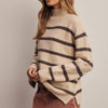 Striped Mock Neck Knit Sweater - Ecru