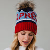 Red, Lt. Blue & Navy Apres Pom Hat
