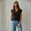 Woven Cotton Lace Buttondown Sleeveless Top - Black