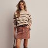 Striped Mock Neck Knit Sweater - Ecru