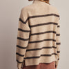 Striped Mock Neck Knit Sweater - Ecru