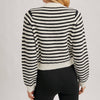 Faux Pearl Button Down Striped Cardigan - Black