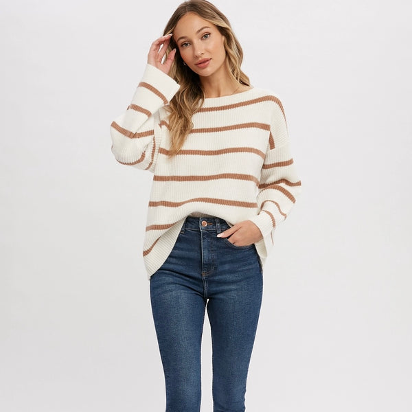 STRIPE RIBBED PULLOVER - Ivory Coco
