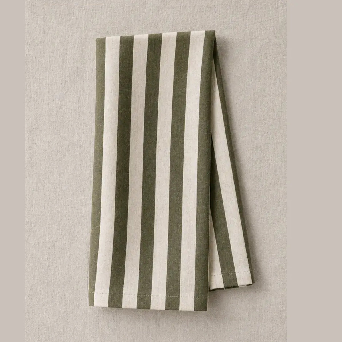 Linen Tea Towel - Oatmeal Linen & Olive Stripe