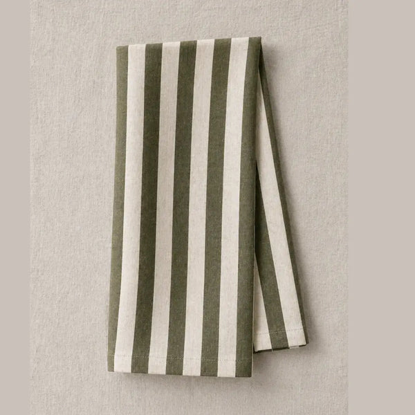 Linen Tea Towel - Oatmeal Linen & Olive Stripe