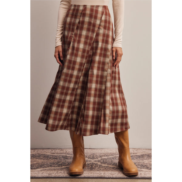 Plaid Midi Skirt - Marsala Ivory